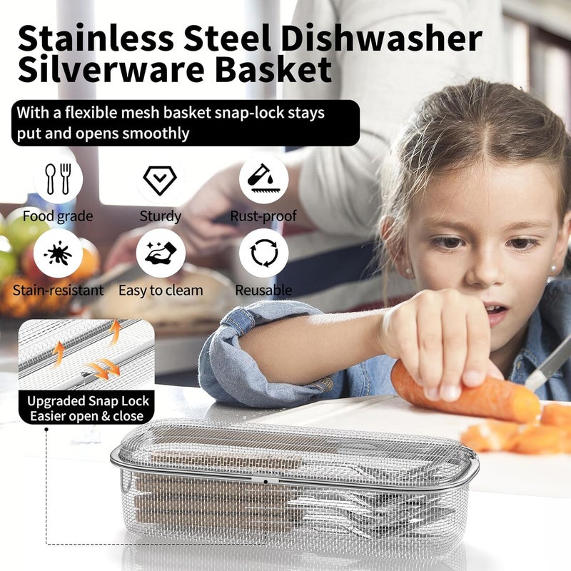 WHBDGP Dishwasher Basket,18/8 Stainless Steel Dishwasher Basket for Small Item,Replacement Fine Mesh Bottle Basket for Dishwasher for Chopstick Fruits,Scoops Cleaning (2025 Upgrade Dual-Tier Large) - Image 4